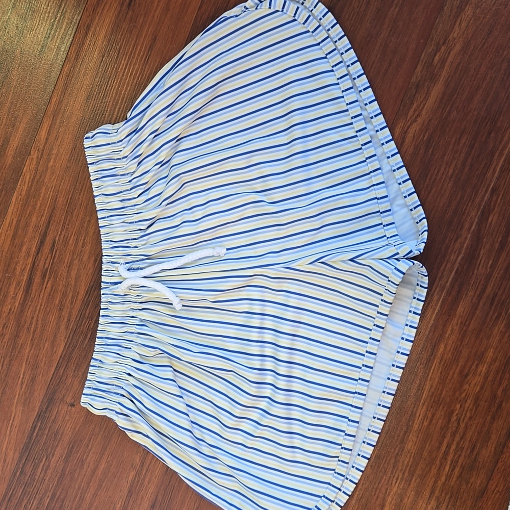 Bella Bliss Girls Striped Shorts Blue Yellow White Drawstring Size 10 EUC